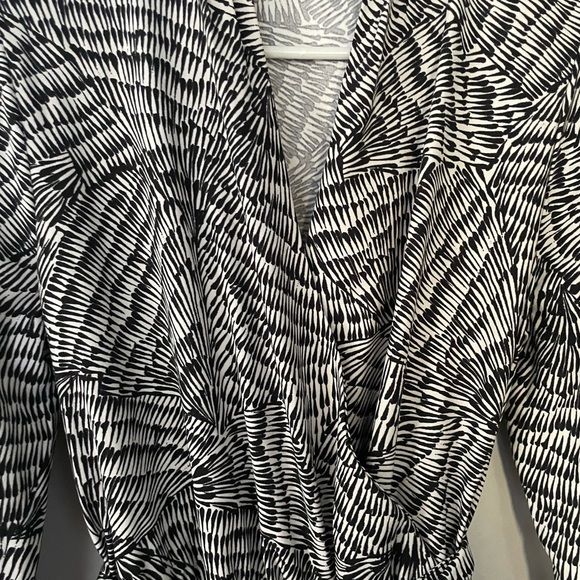 A New Day Black + White Wrap Midi Dress with Adjustable Tie Belt - Picture 9 of 12